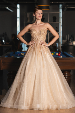 Designer Abendkleid Lang Gold ABU5343