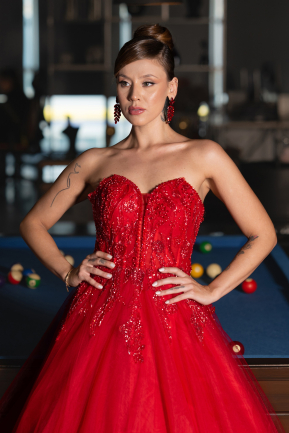Designer Verlobungskleid Lang Rot ABU5341