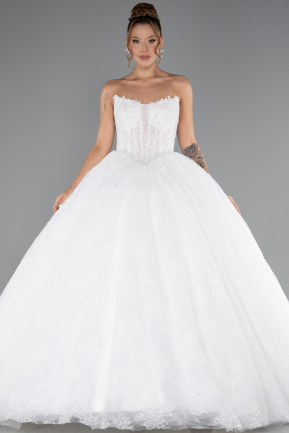 Brautkleid in Großen Größen Lang Spitze Weiß ABG166
