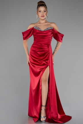 Weinrot Abendkleid Satin Lang ABU2661