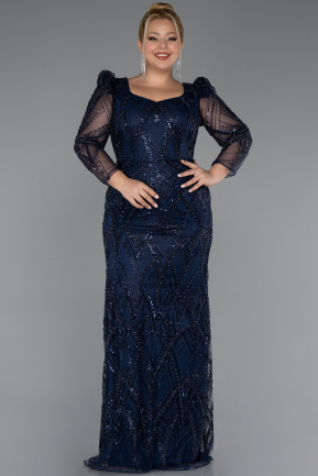 Abendkleid Lang Perlenbesetzt Marineblau ABU5387