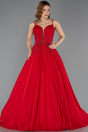 Verlobungskleid In Übergröße Lang Chiffon Rot ABU5469