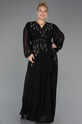 Abendkleid in Übergröße Lang Chiffon Schwarz ABU5360