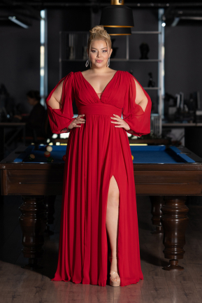 Kleider in Großen Größen Lang Chiffon Rot ABU1988
