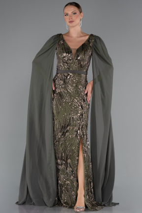 Abendkleid Lang Perlenbesetzt Khaki ABU5248