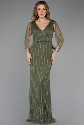 Abendkleid Lang Steinbesetzt Khaki ABU5475