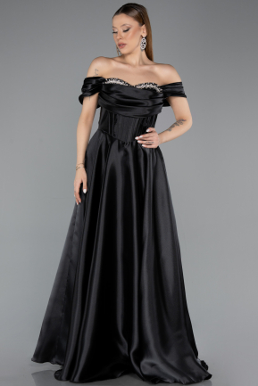 Abendkleid Lang Satin Schwarz ABU5530