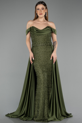 Abendkleid Lang Perlenbesetzt Khaki ABU5542