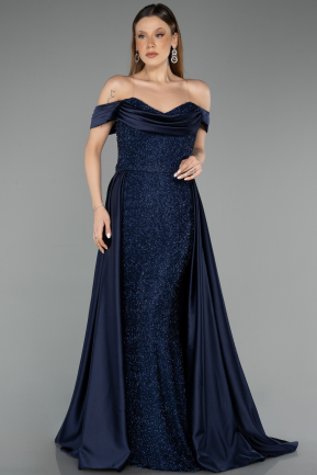 Abendkleid Lang Perlenbesetzt Marineblau ABU5542