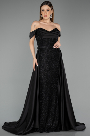 Abendkleid Lang Perlenbesetzt Schwarz ABU5542
