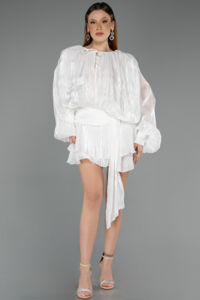 Abendkleid Mini Chiffon Weiß ABK2499