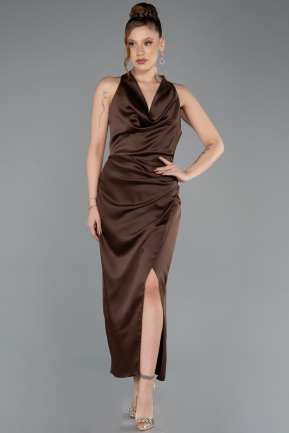 Partykleid Midi Satin Braun ABK2506