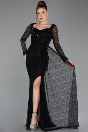Standesamtkleid Lang Spitze Schwarz ABU5588
