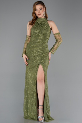 Abendkleid im Meerjungfrau-Stil Lang Spitze Khaki ABU5598