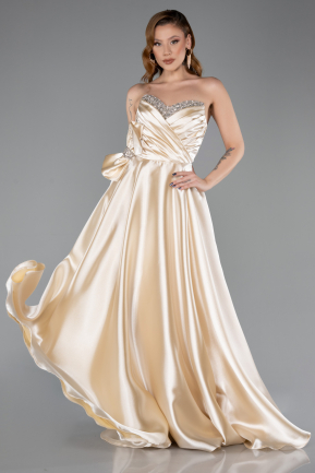 Abendkleid Lang Satin Beige ABU5929