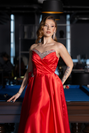 Rot Abendkleid Satin Lang ABU5541