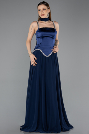 Abendkleid Lang Chiffon Marineblau ABU5619