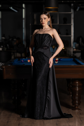 Abendkleid Lang Spitze Schwarz ABU5615