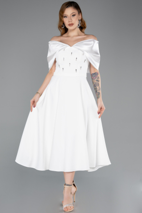 Abendkleid Midi Weiß ABK2523