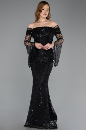 Abendkleid im Meerjungfrau-Stil Lang Schuppig Schwarz ABU5623