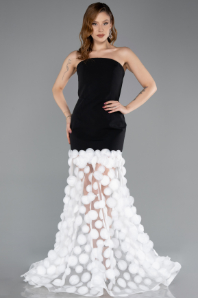 Abendkleid Lang Schwarz-Weiß ABU5635