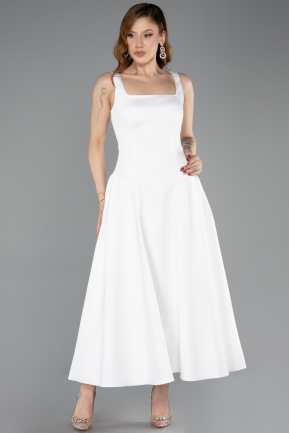 Partykleid Midi Satin Weiß ABK2519