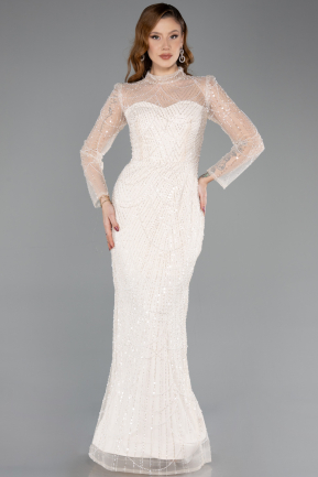 Abendkleid Lang Perlenbesetzt Beige ABU5638