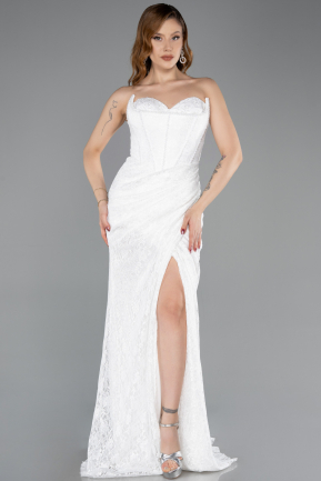 Standesamtkleid Lang Guipure Spitze Weiß ABU5642