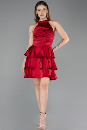 Partykleid Kurz Satin Weinrot ABK2528