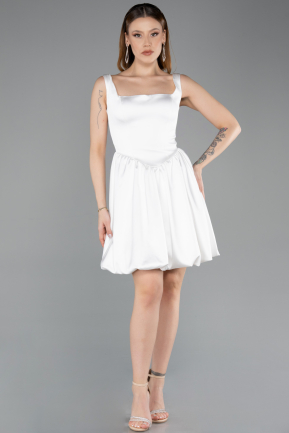 Abendkleid Kurz Satin Weiß ABK2529