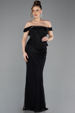 Abendkleid im Meerjungfrau-Stil Lang Spitze Schwarz ABU5685