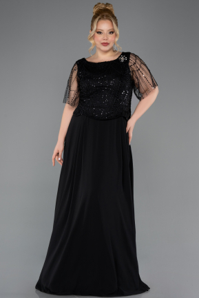 Kleider in Großen Größen Lang Chiffon Schwarz ABU5554