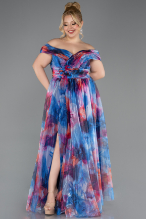 Abendkleid in Übergröße Lang Sächsischblau ABU5263