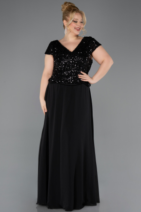 Abendgarderobe in Großen Größen Lang Chiffon Schwarz ABU5651