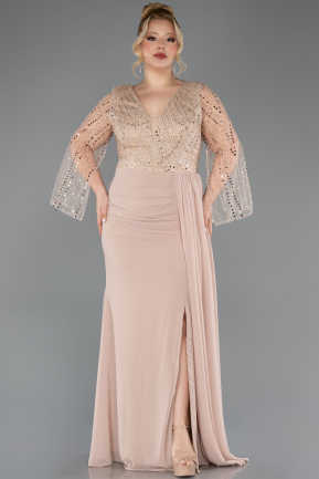Abendgarderobe in Großen Größen Lang Chiffon Gold ABU5624