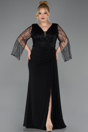 Abendgarderobe in Großen Größen Lang Chiffon Schwarz ABU5624