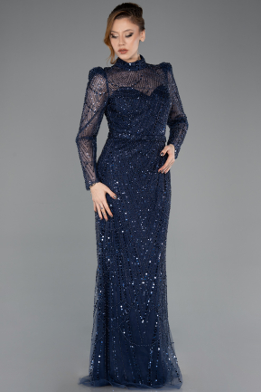 Abendkleid im Meerjungfrau-Stil Lang Marineblau ABU4526