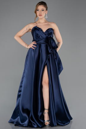 Marineblau Abendkleid Satin Lang ABU4774