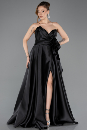 Schwarz Abendkleid Satin Lang ABU4774