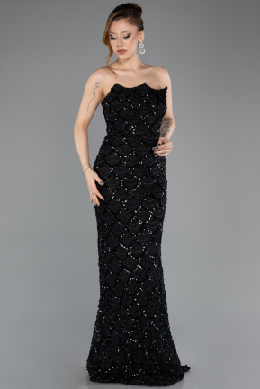 Abendkleid Lang Schuppig Schwarz ABU5701