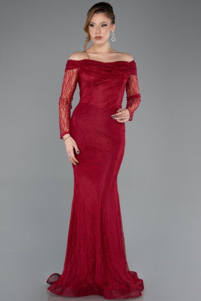 Kirschrot Abendkleid Spitze Lang ABU5617