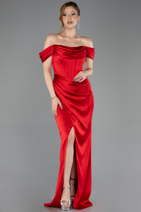Abschlusskleid Lang Satin Rot ABU5709
