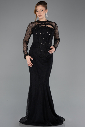 Abendkleid im Meerjungfrau-Stil Lang Spitze Schwarz ABU5725