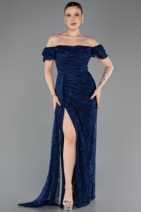 Standesamtkleid Lang Spitze Marineblau ABU5728