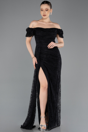 Standesamtkleid Lang Spitze Schwarz ABU5728
