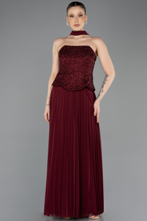 Abendkleid Lang Chiffon Weinrot ABU5715