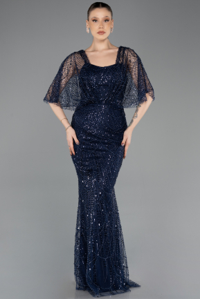 Abendkleid Lang Perlenbesetzt Marineblau ABU5718
