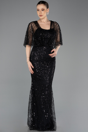 Abendkleid Lang Perlenbesetzt Schwarz ABU5718