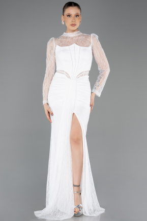 Standesamtkleid Lang Spitze Weiß ABU5736
