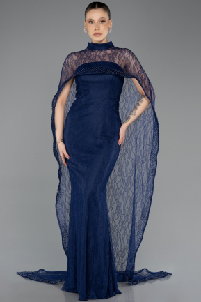 Abendkleid Lang Spitze Marineblau ABU5739